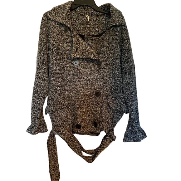 Free People Moto Jacket Lined Slouchy Marbled Black/Gray Belted Size XS - Picture 1 of 8